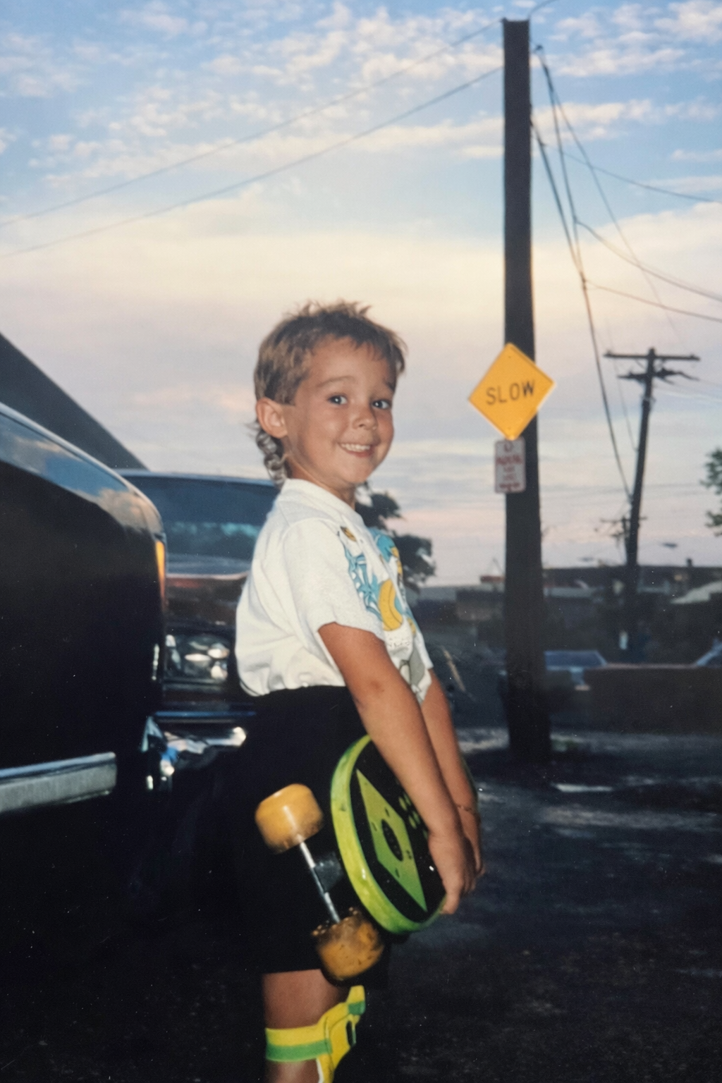 Stephen Straz as a young boy learning to skateboard