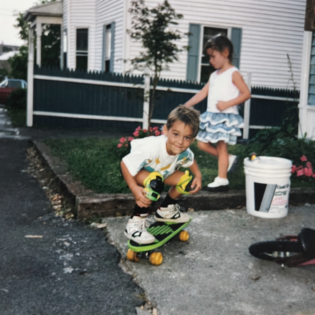 Stephen Straz as a young child with skateboard