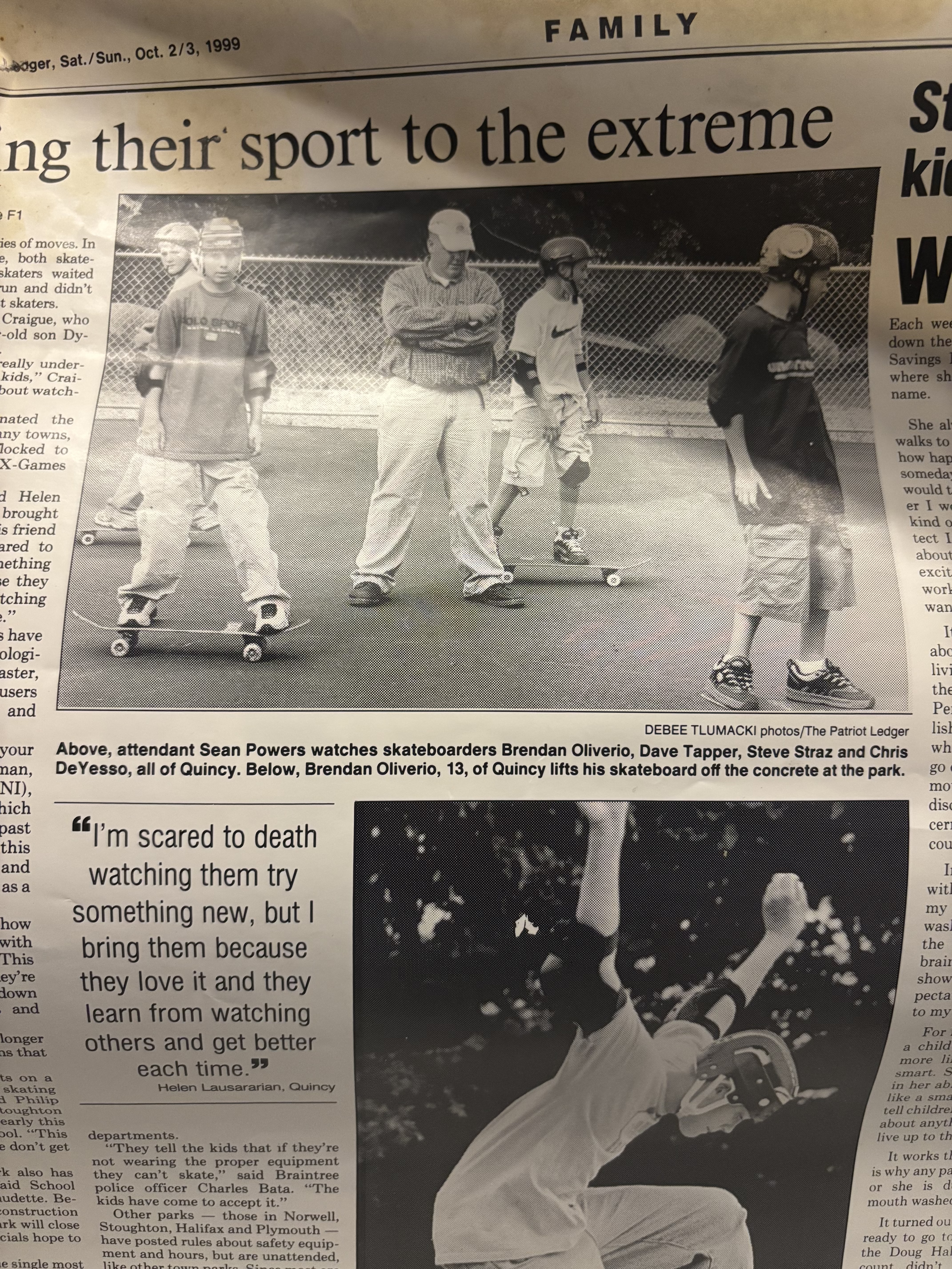 Patriot Ledger article page featuring Steve Straz skateboarding