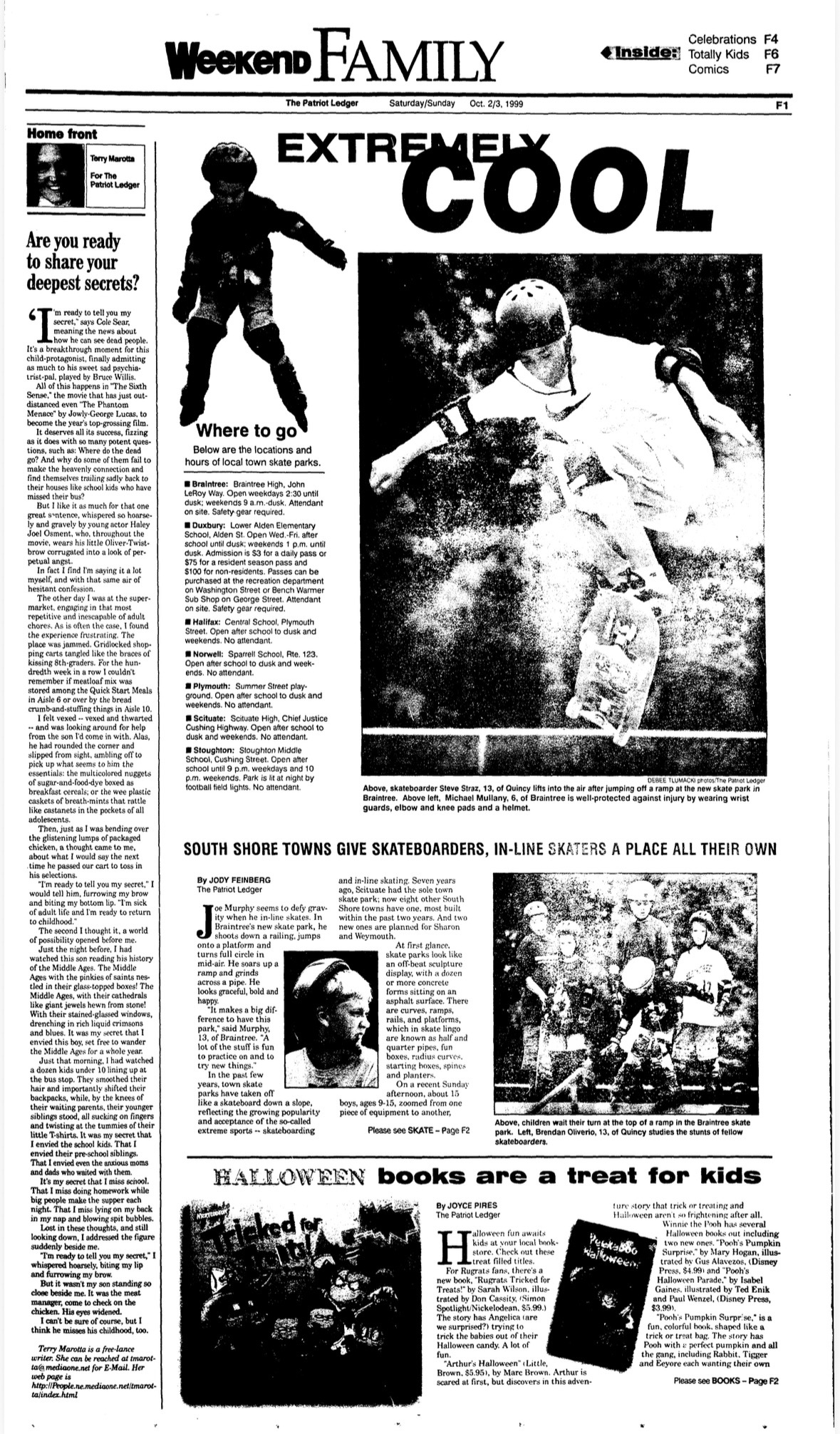 Patriot Ledger Weekend Family front page: EXTREMELY COOL (1999)